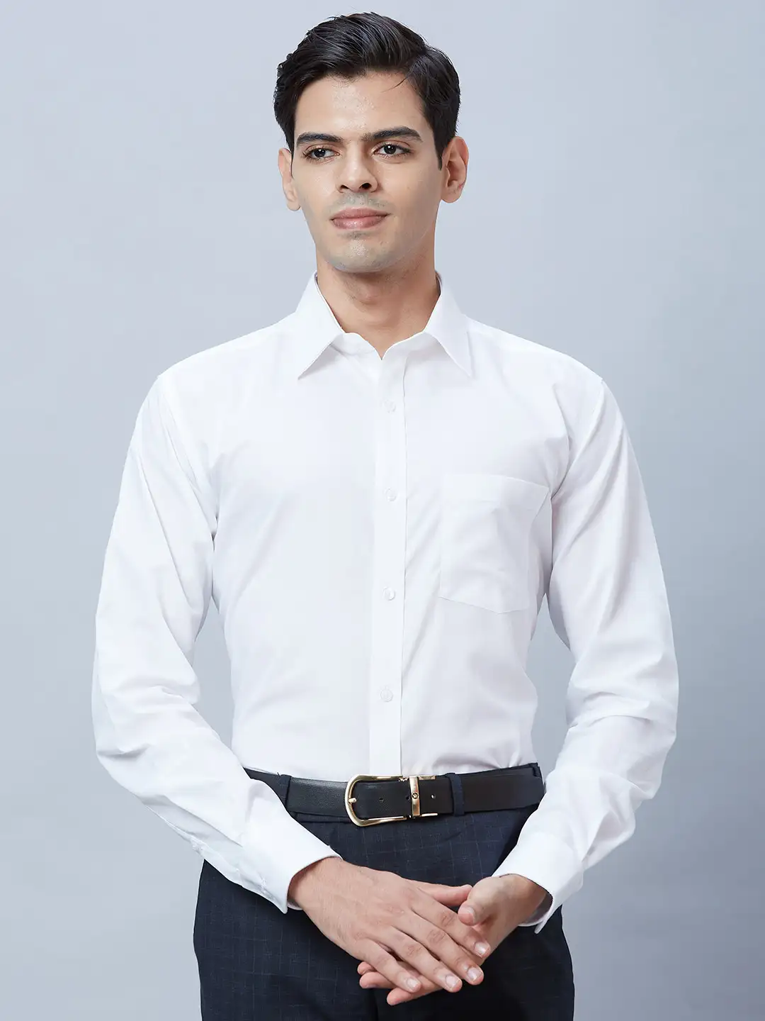 Men White Regular Fit Structure Cotton Full Sleeve Shirts