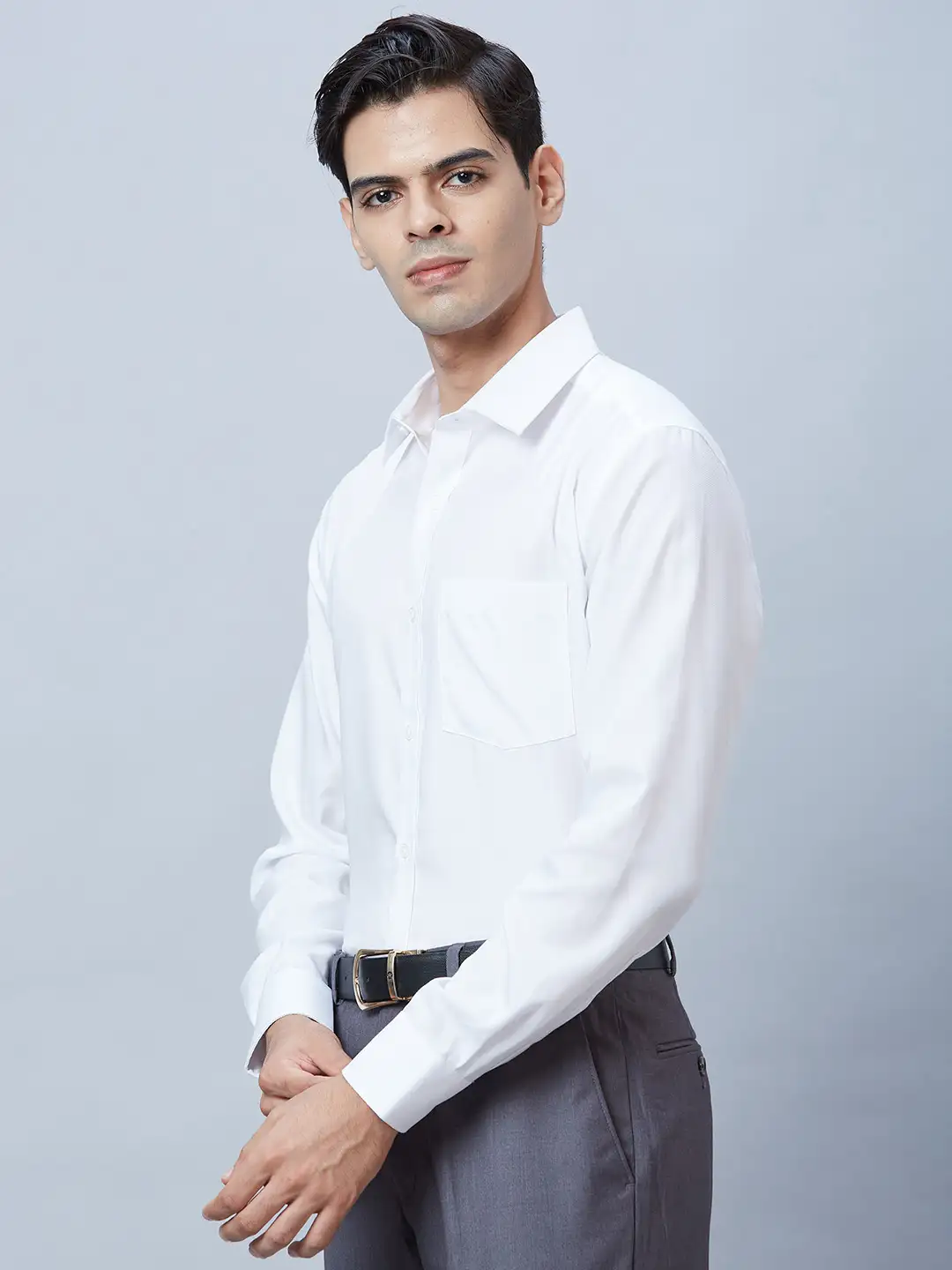 Men White Regular Fit Structure Cotton Full Sleeve Shirts - Image 3