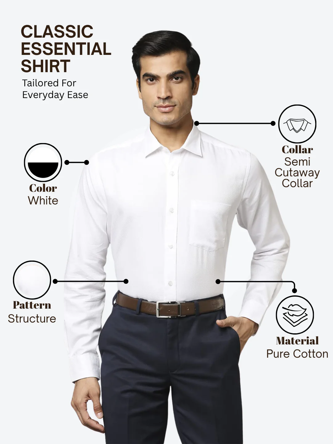 Park Avenue Men White Regular Fit Structure Formal Shirt - Image 4