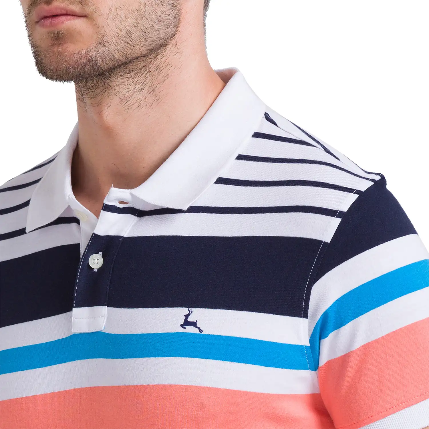 Men White Regular Fit Yarn Dyed Cotton Round Neck Collar Polo T-Shirt - Image 6