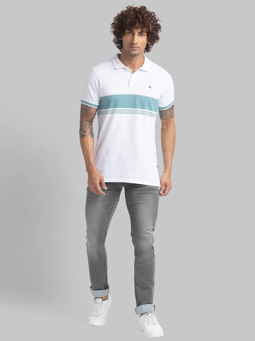 Men White Regular Fit Yarn Dyed Cotton Round Neck Collar Polo T-Shirt - Image 5
