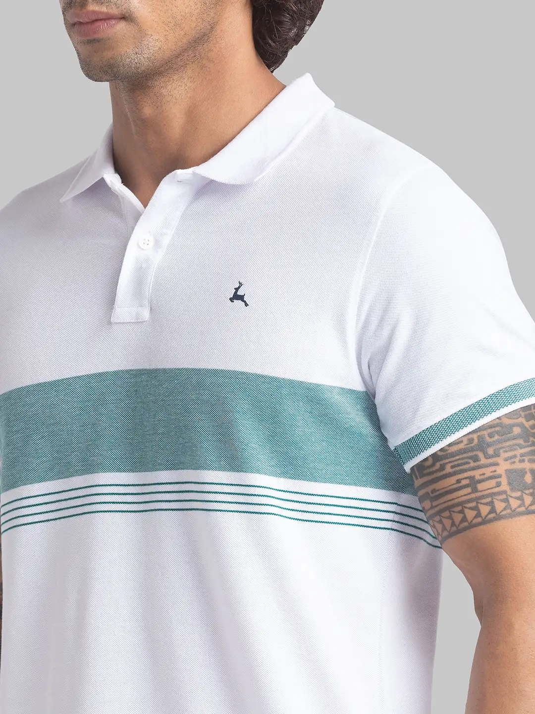 Men White Regular Fit Yarn Dyed Cotton Round Neck Collar Polo T-Shirt - Image 6