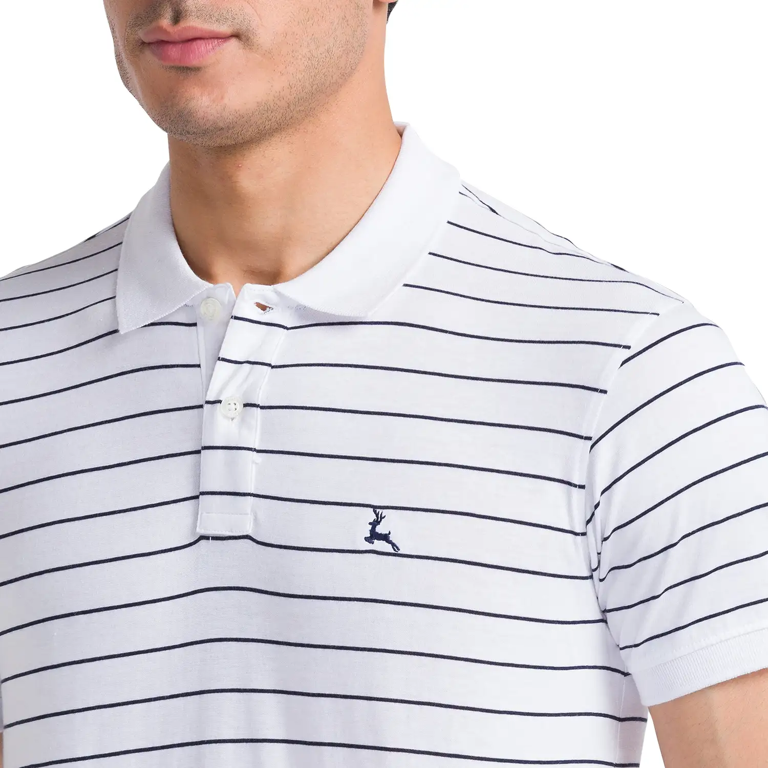 Men White Regular Fit Yarn Dyed Cotton Round Neck Collar Polo T-Shirt - Image 6