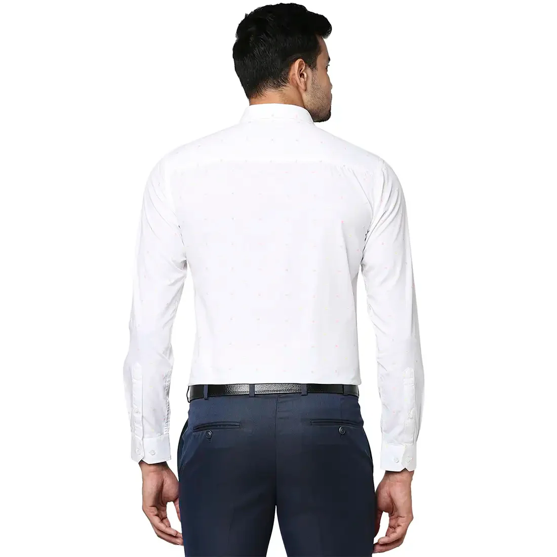 Men White Slim Fit Butta Fabric Cotton Ainsley Collr Shirts - Image 4