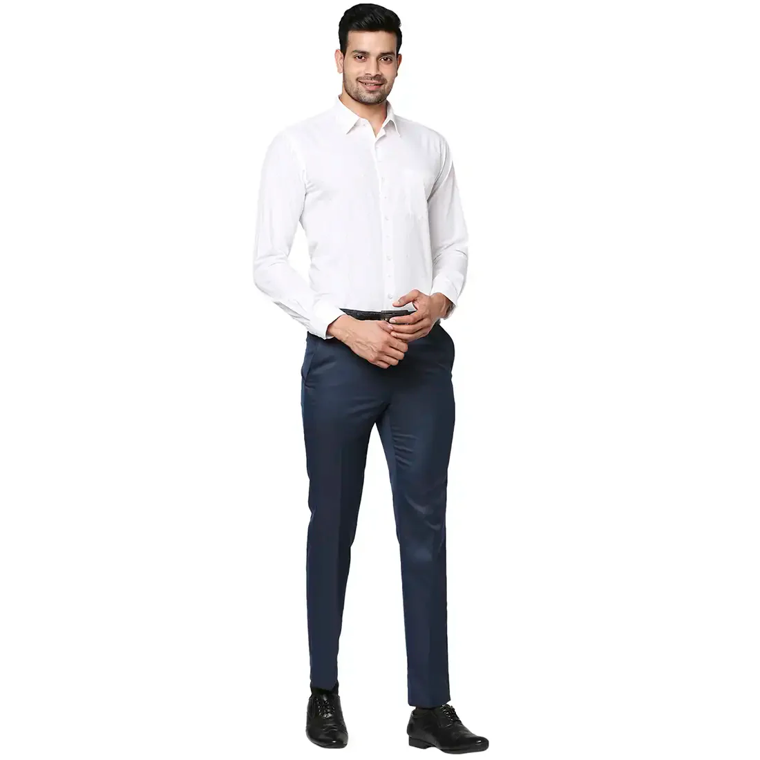 Men White Slim Fit Butta Fabric Cotton Ainsley Collr Shirts - Image 5