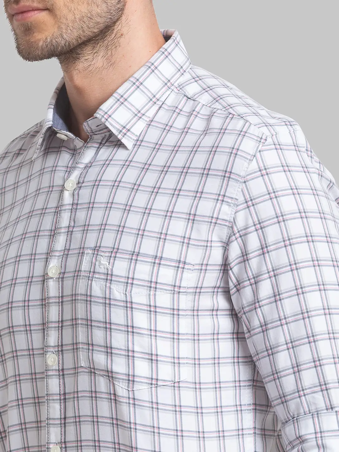 Men White Slim Fit Checks Cotton Blend Full Sleeve Shirts - Image 6