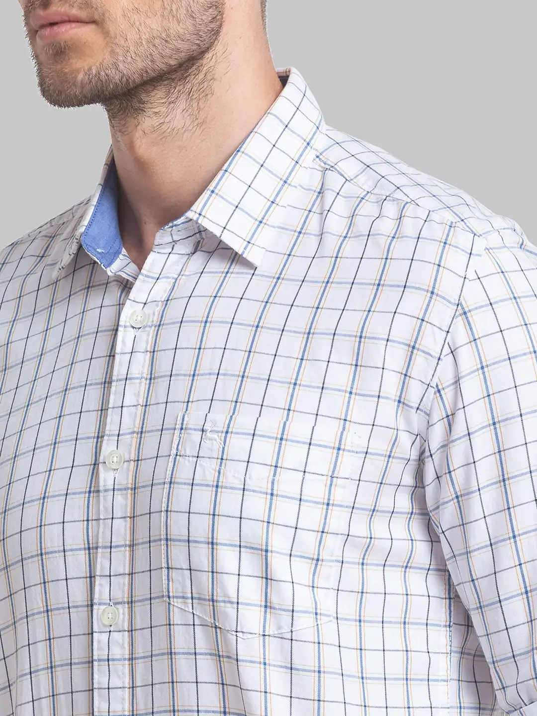 Men White Slim Fit Checks Cotton Full Sleeve Shirts - Image 6