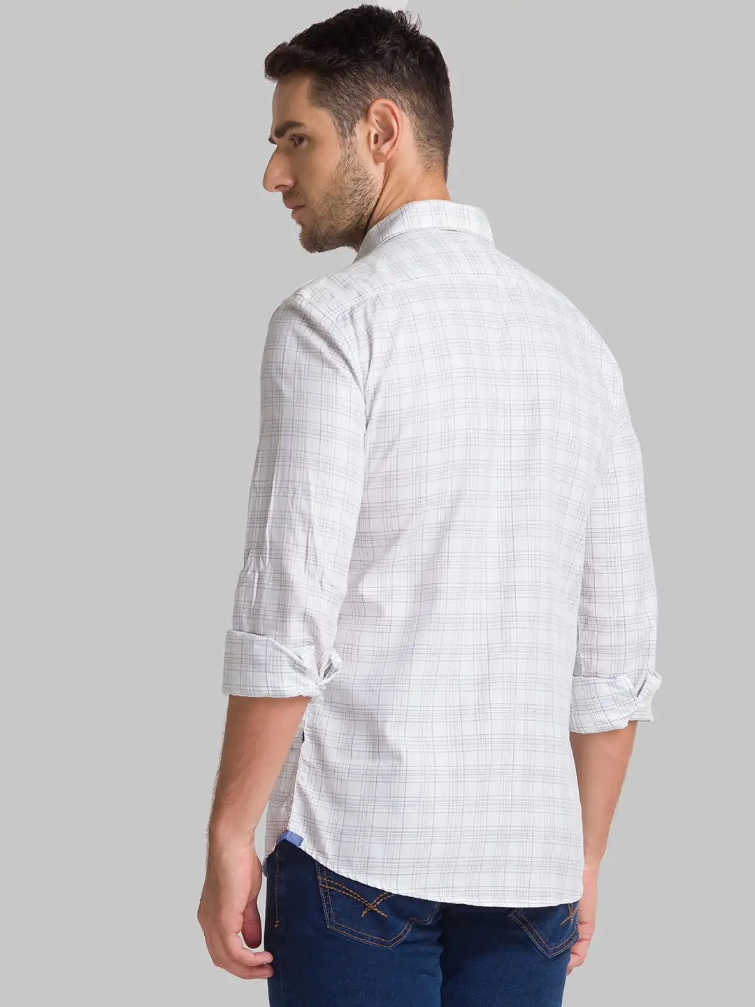 Men White Slim Fit Checks Cotton Full Sleeve Shirts - Image 4