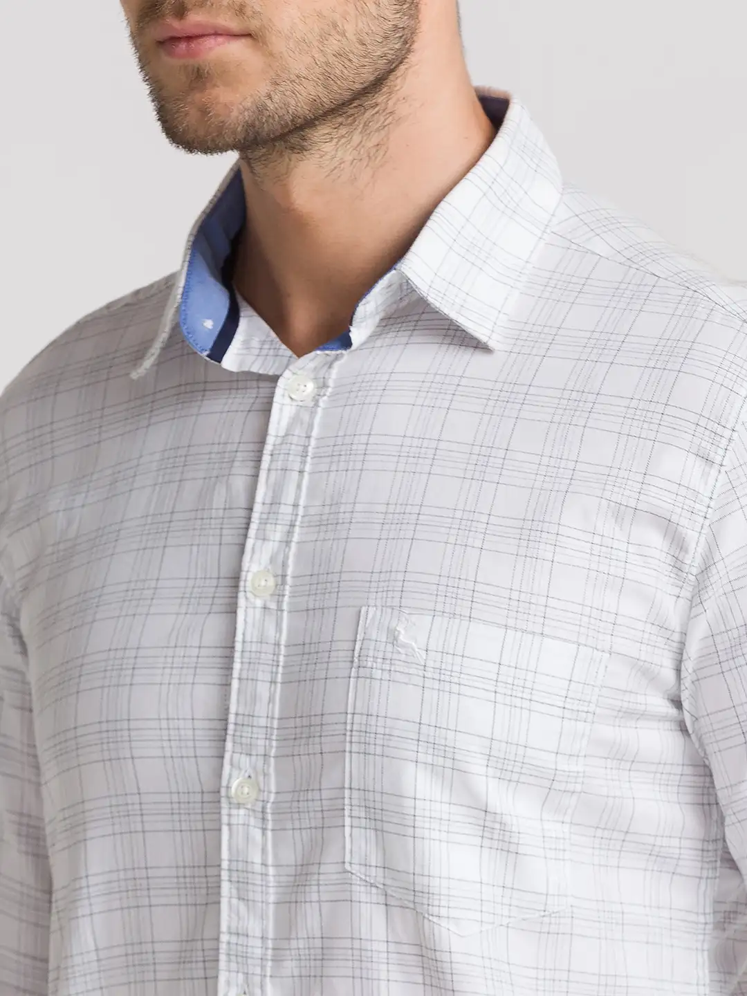 Men White Slim Fit Checks Cotton Full Sleeve Shirts - Image 6