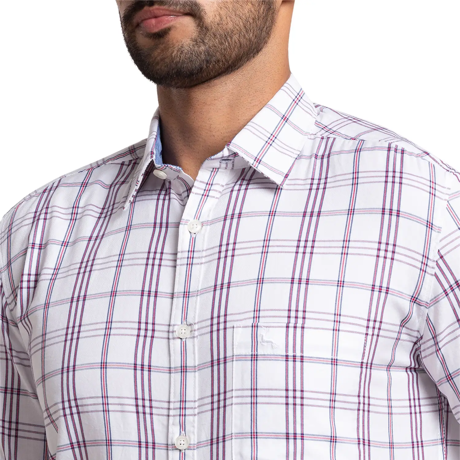 Men White Slim Fit Checks Cotton Full Sleeve Shirts - Image 6