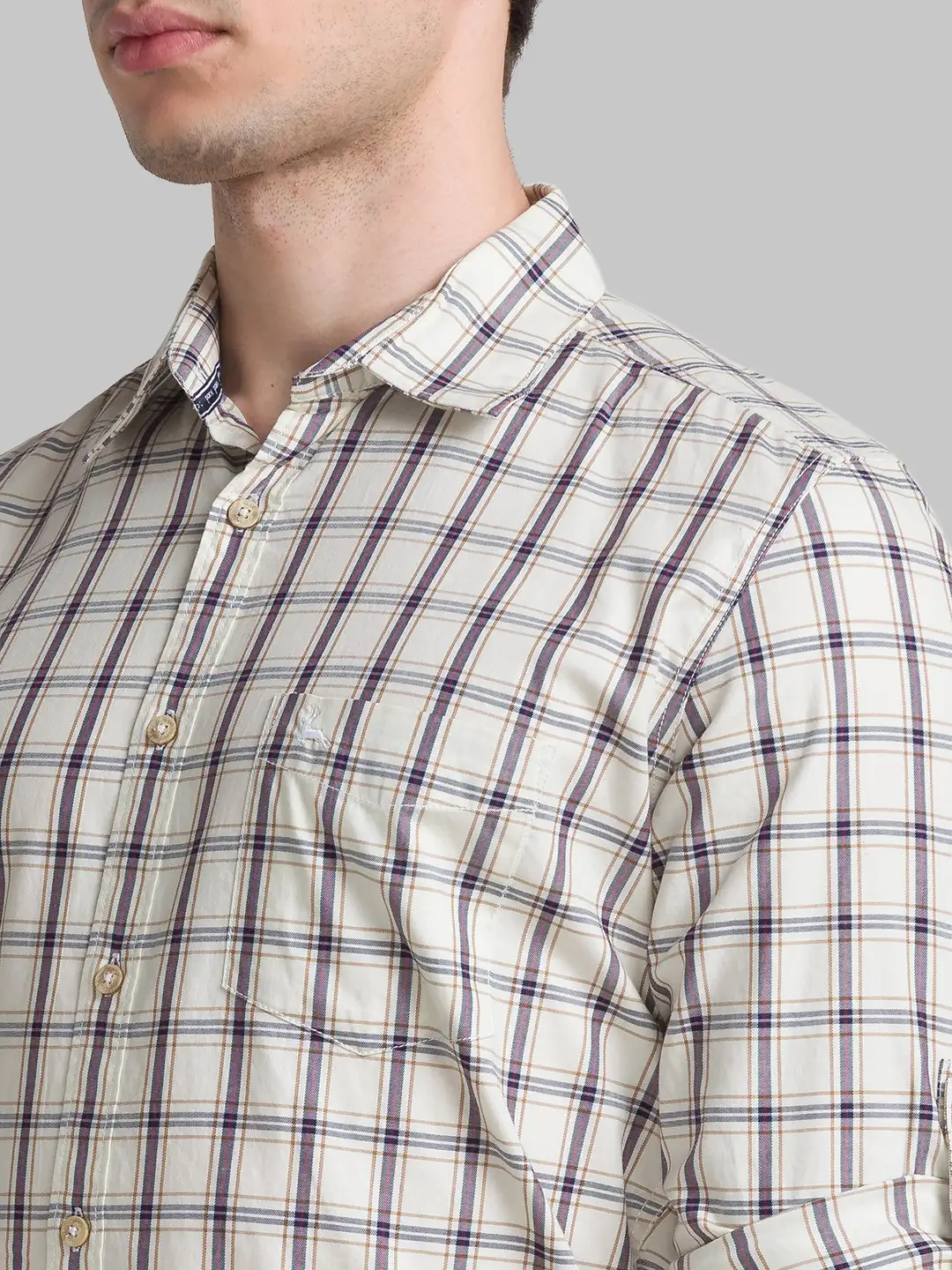 Men White Slim Fit Checks Cotton Full Sleeve Shirts - Image 7