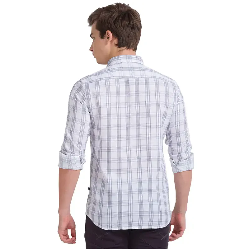 Men White Slim Fit Checks Cotton Full Sleeve Shirts - Image 4