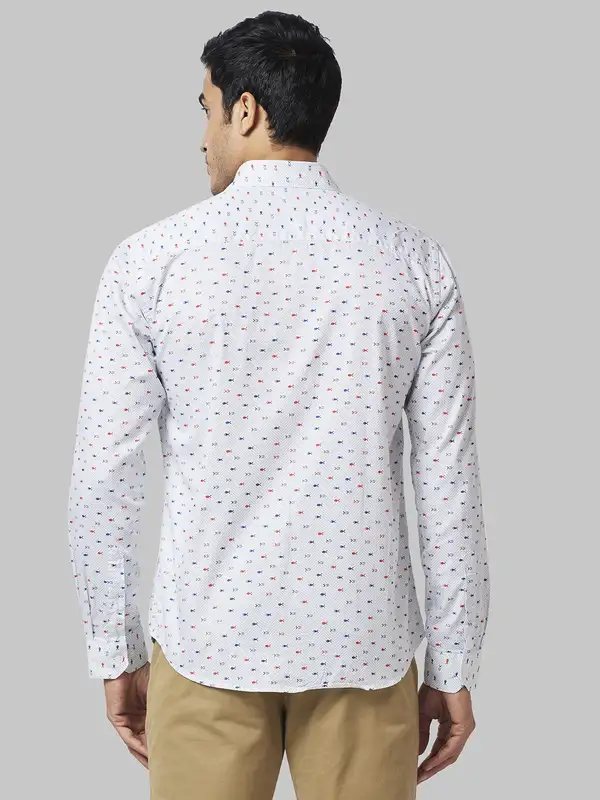 Men White Slim Fit Print Cotton Cut Away Collar Shirts - Image 4