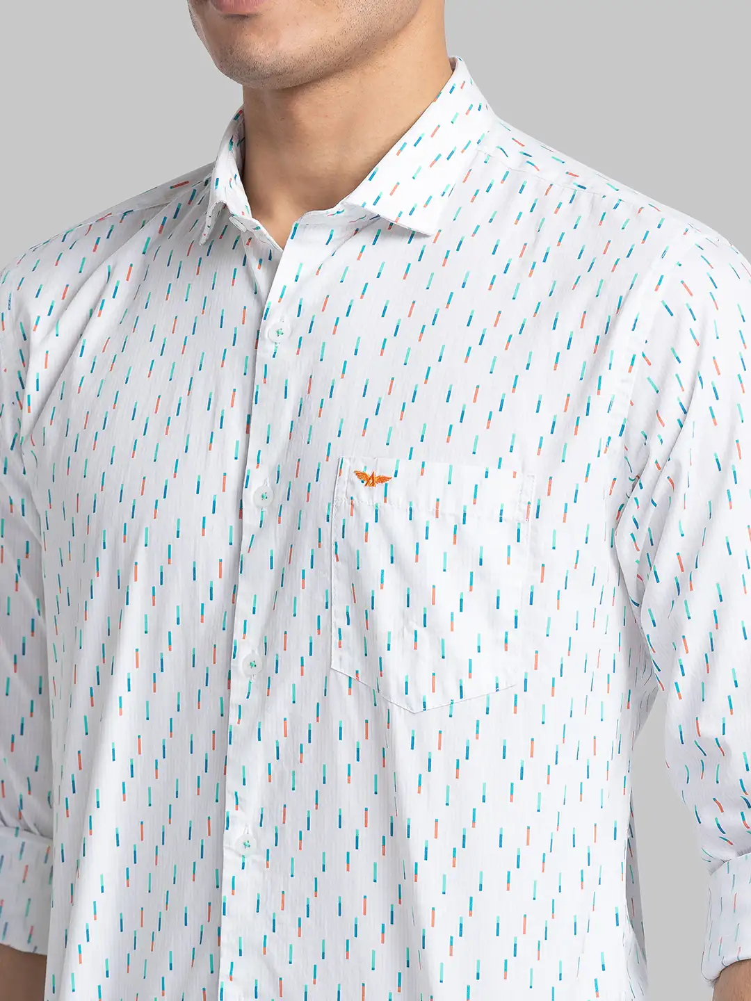 Men White Slim Fit Print Cotton Cut Away Collar Shirts - Image 6