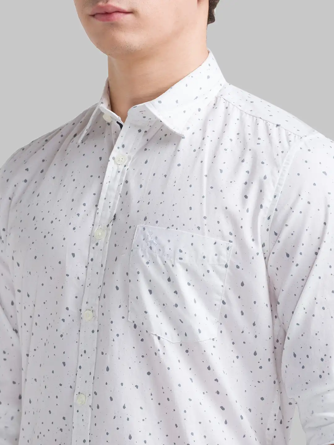 Men White Slim Fit Print Cotton Full Sleeve Shirts - Image 5