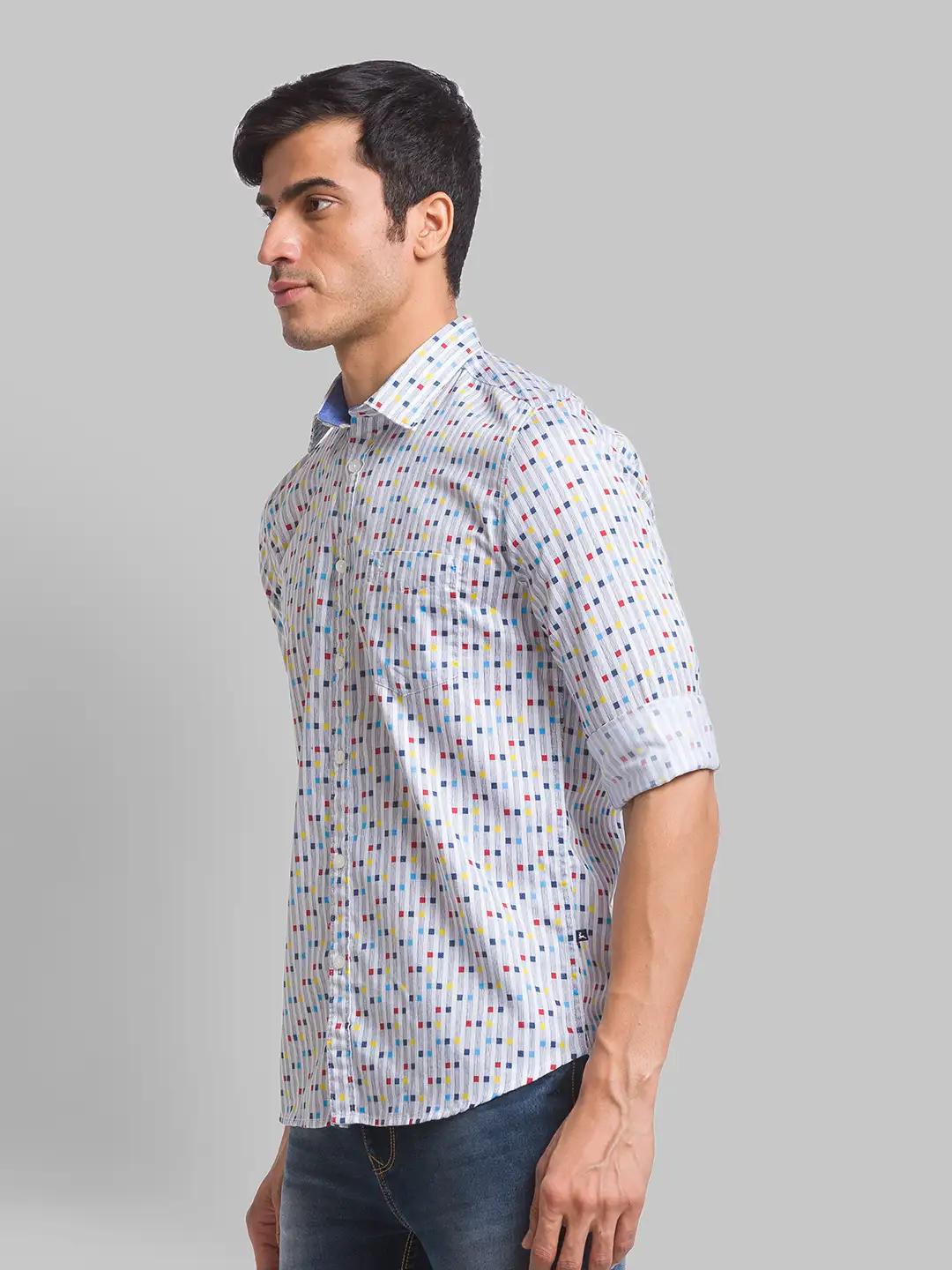 Men White Slim Fit Print Cotton Full Sleeve Shirts - Image 3