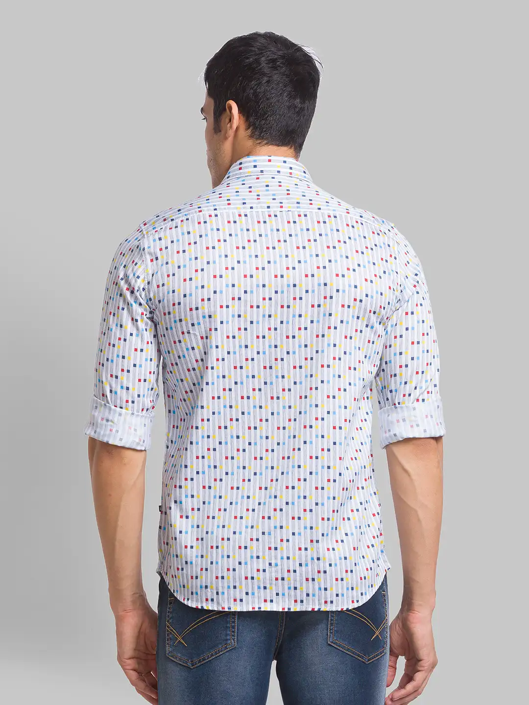 Men White Slim Fit Print Cotton Full Sleeve Shirts - Image 4
