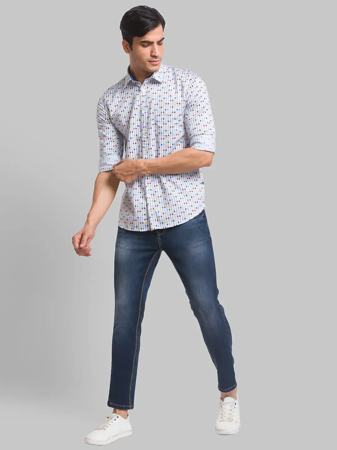 Men White Slim Fit Print Cotton Full Sleeve Shirts - Image 5