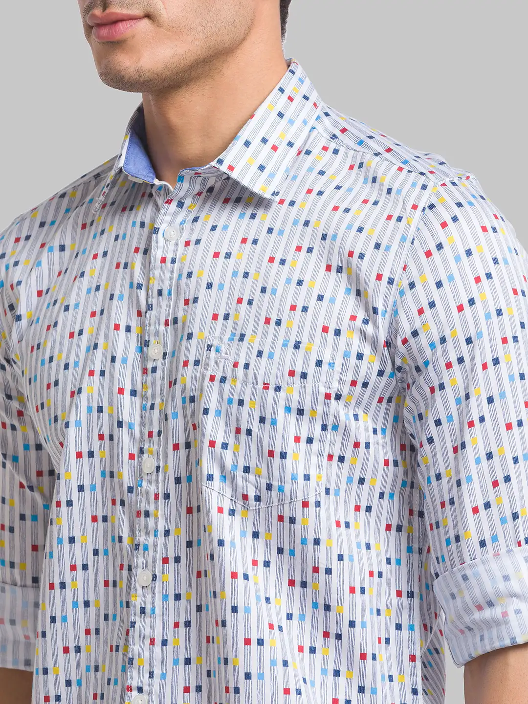 Men White Slim Fit Print Cotton Full Sleeve Shirts - Image 6