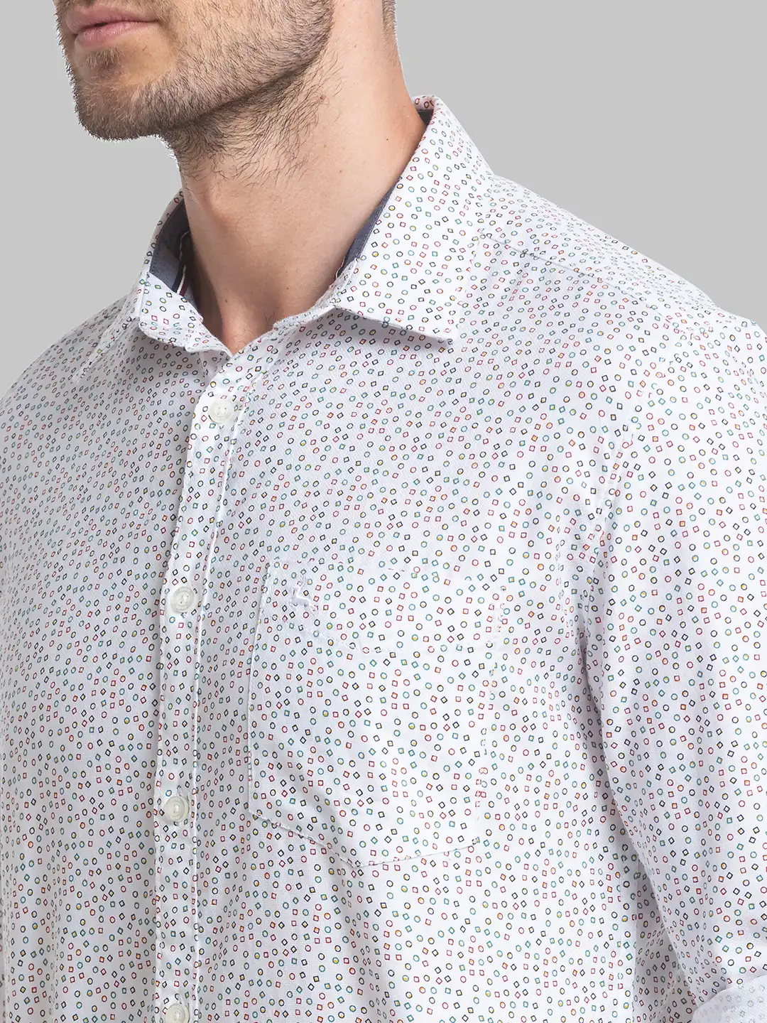 Men White Slim Fit Print Cotton Full Sleeve Shirts - Image 6