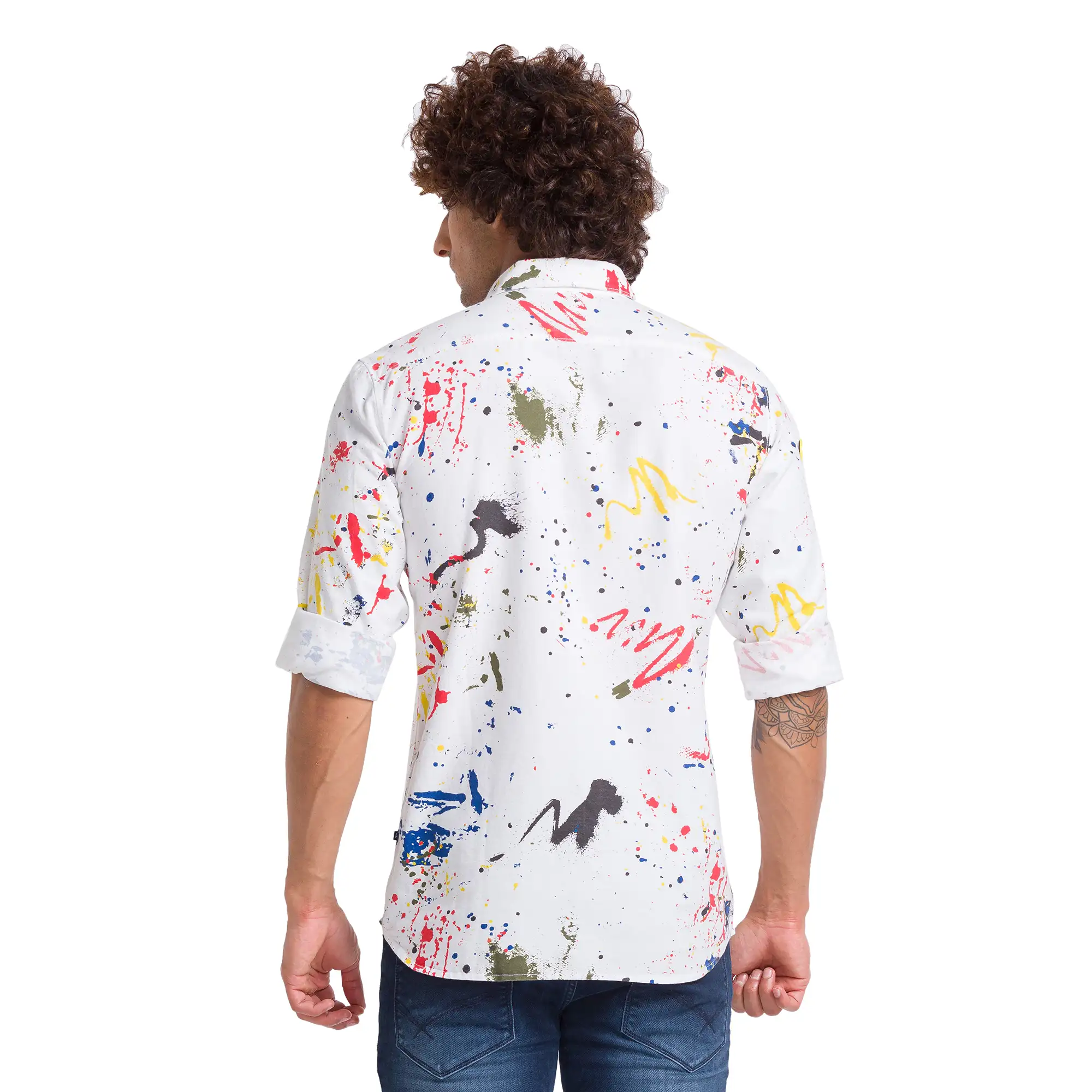 Men White Slim Fit Print Cotton Full Sleeve Shirts - Image 4
