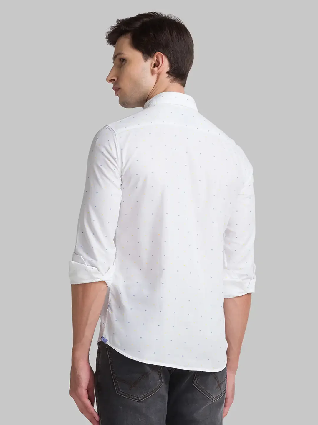 Men White Slim Fit Print Cotton Full Sleeve Shirts - Image 3