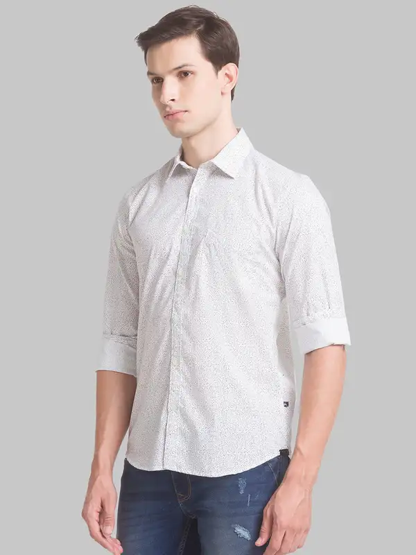 Men White Slim Fit Print Cotton Full Sleeve Shirts - Image 3
