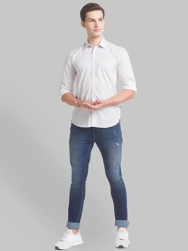 Men White Slim Fit Print Cotton Full Sleeve Shirts - Image 5