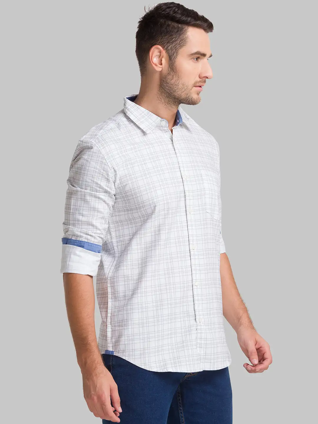 Men White Slim Fit Print Cotton Full Sleeve Shirts - Image 2