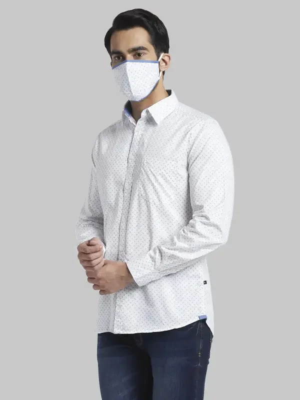 Men White Slim Fit Print Cotton Full Sleeve Shirts - Image 3
