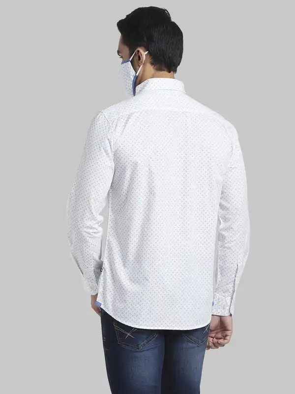 Men White Slim Fit Print Cotton Full Sleeve Shirts - Image 4
