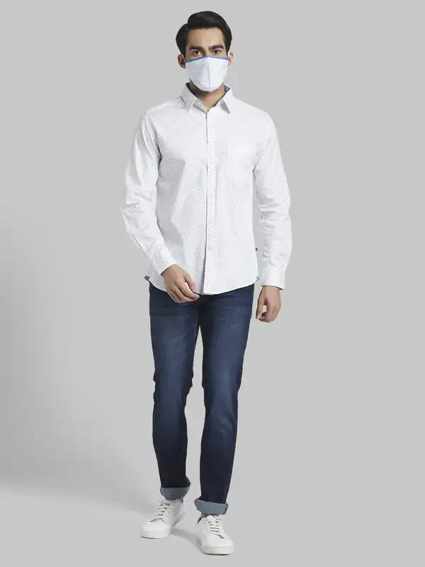 Men White Slim Fit Print Cotton Full Sleeve Shirts - Image 5