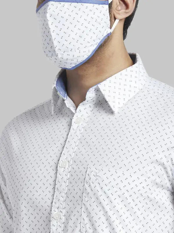 Men White Slim Fit Print Cotton Full Sleeve Shirts - Image 6