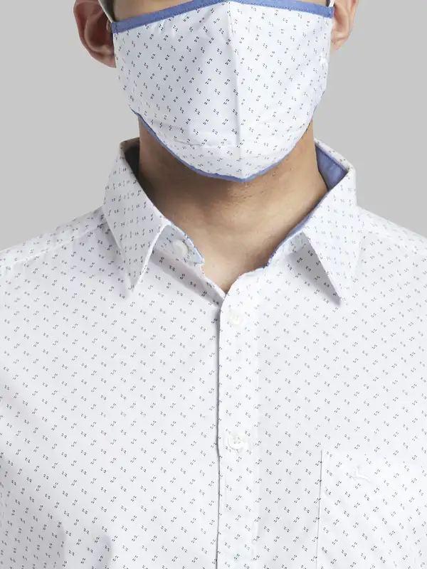 Men White Slim Fit Print Cotton Full Sleeve Shirts - Image 7