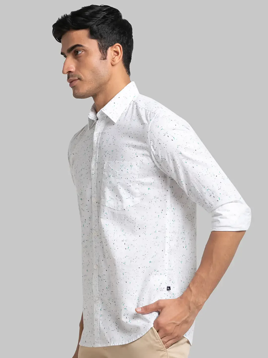 Men White Slim Fit Print Cotton Full Sleeve Shirts - Image 3