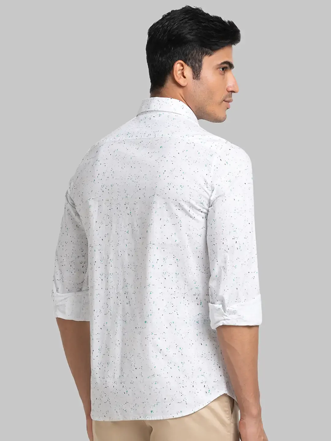 Men White Slim Fit Print Cotton Full Sleeve Shirts - Image 4