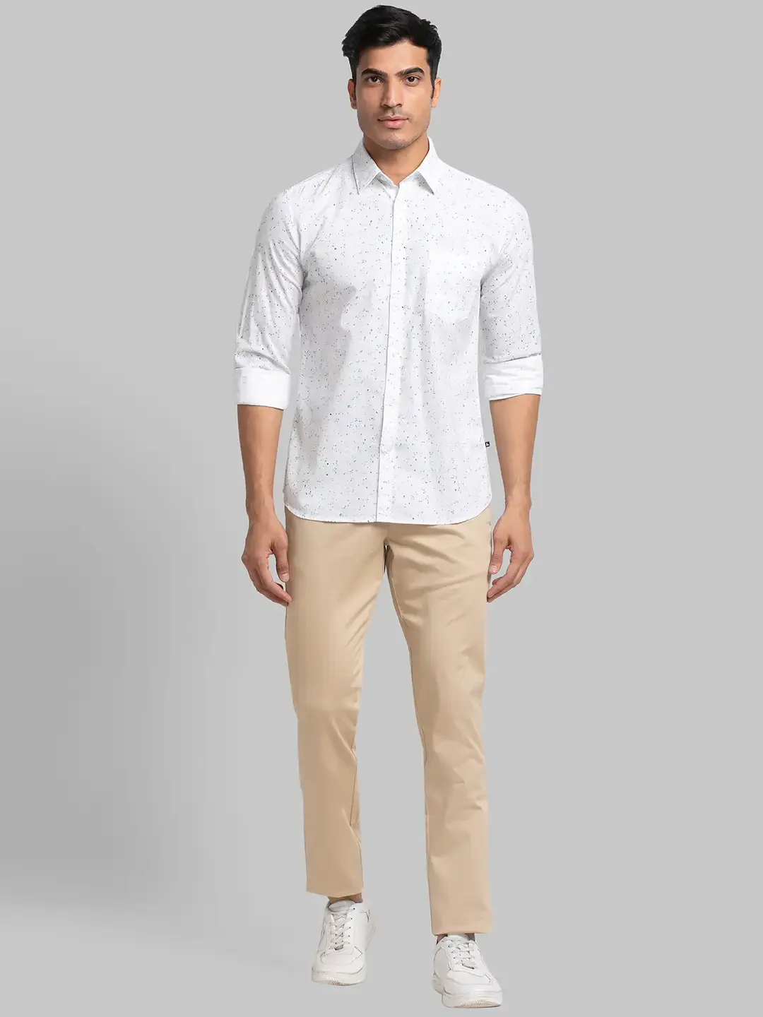 Men White Slim Fit Print Cotton Full Sleeve Shirts - Image 5