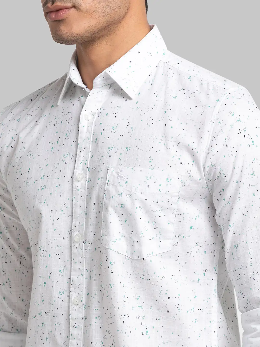 Men White Slim Fit Print Cotton Full Sleeve Shirts - Image 6