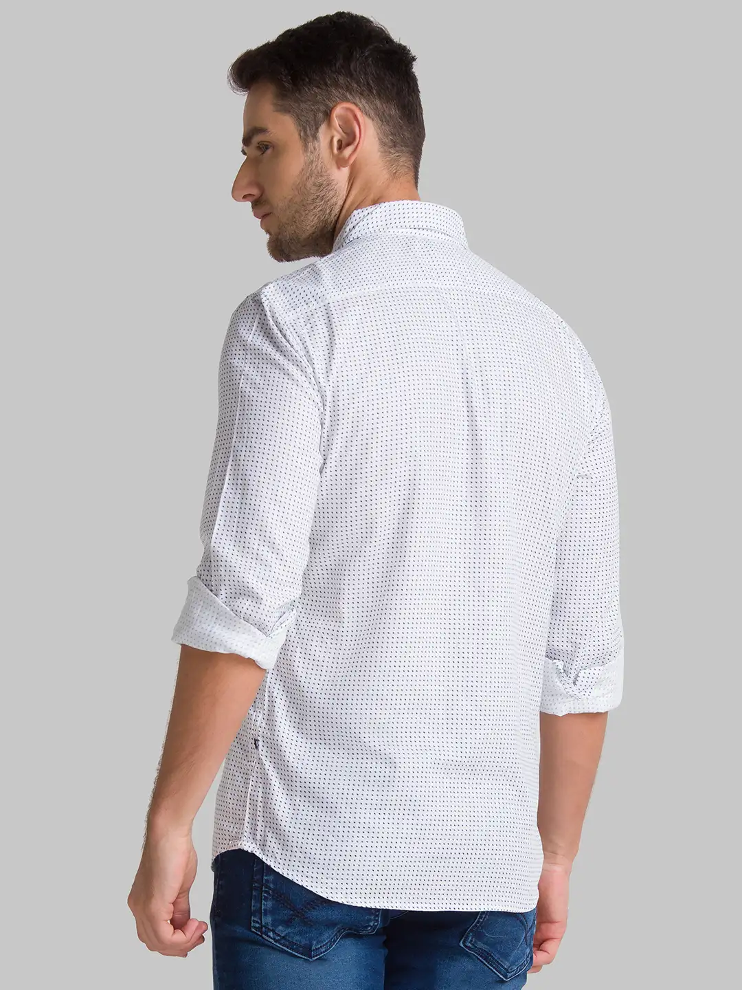Men White Slim Fit Print Cotton Full Sleeve Shirts - Image 4