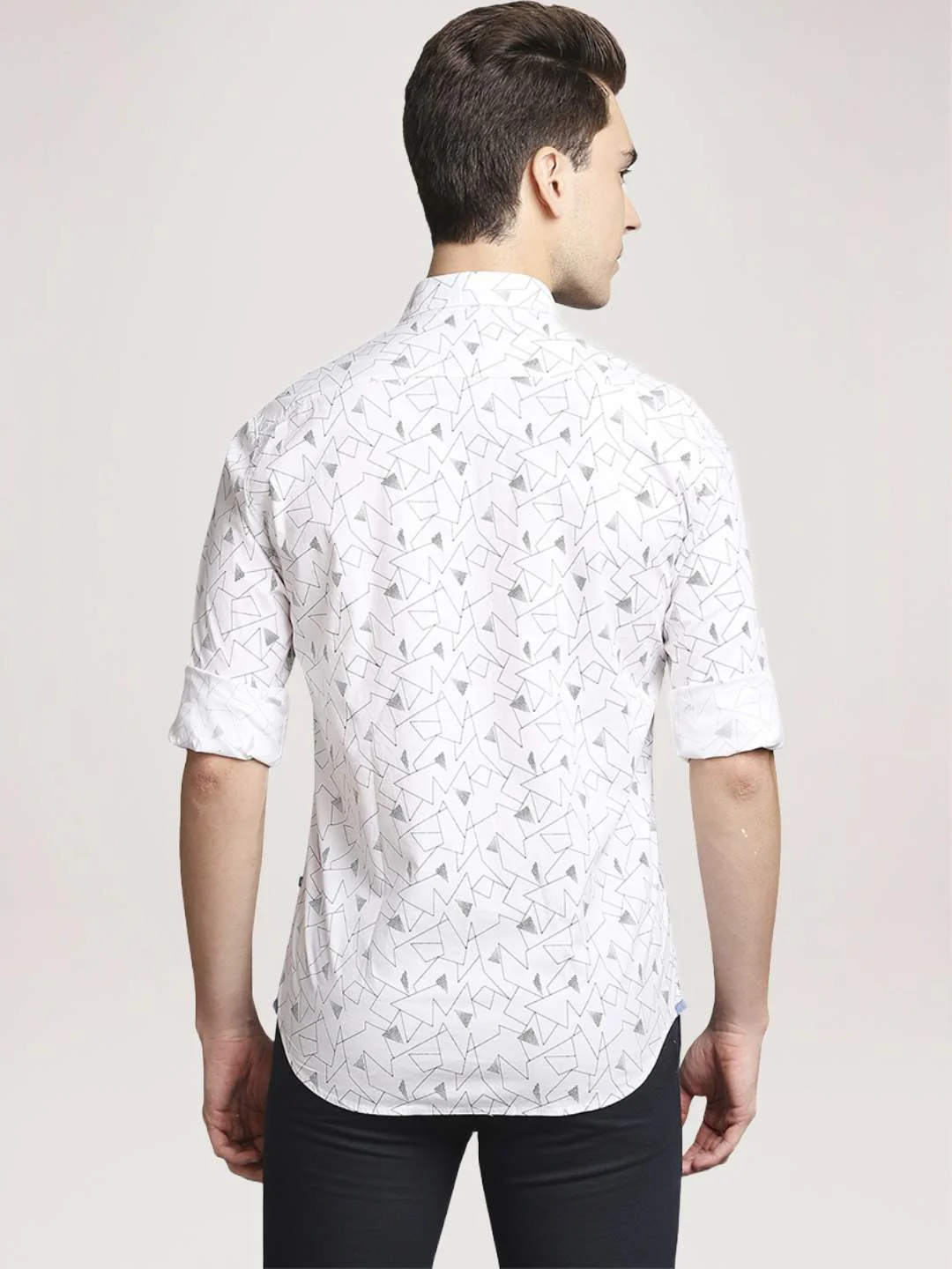 Men White Slim Fit Print Cotton Full Sleeve Shirts - Image 3