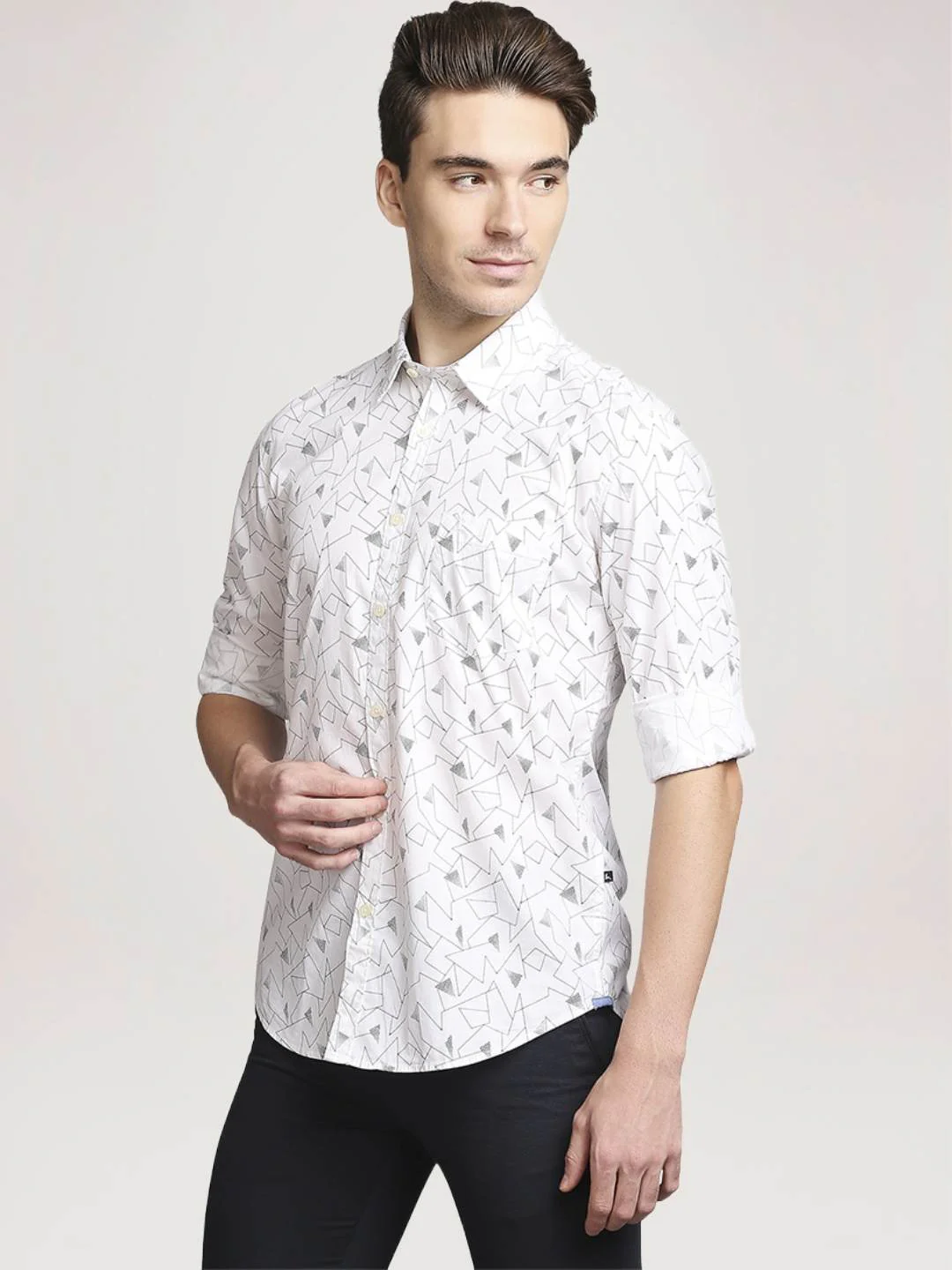Men White Slim Fit Print Cotton Full Sleeve Shirts - Image 4