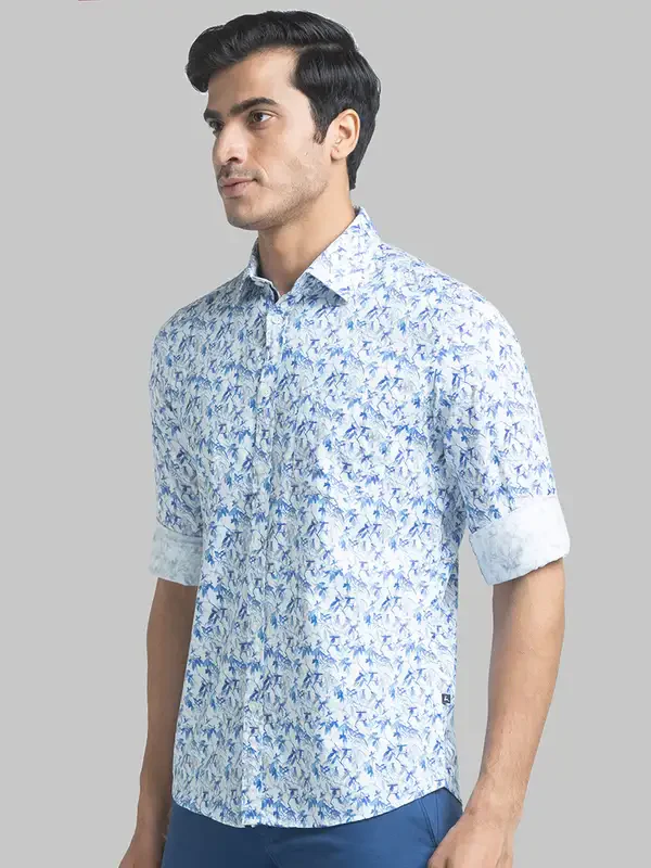 Men White Slim Fit Print Cotton Full Sleeve Shirts - Image 3