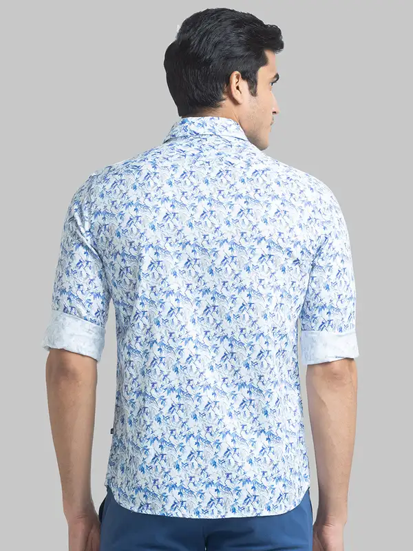 Men White Slim Fit Print Cotton Full Sleeve Shirts - Image 4