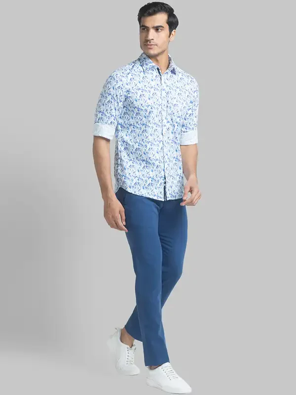 Men White Slim Fit Print Cotton Full Sleeve Shirts - Image 5