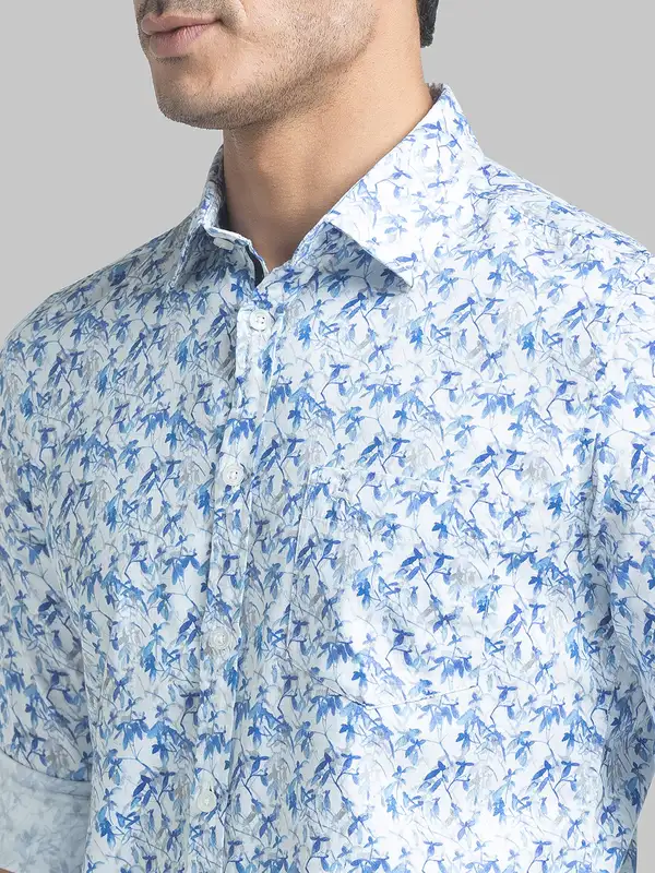 Men White Slim Fit Print Cotton Full Sleeve Shirts - Image 6