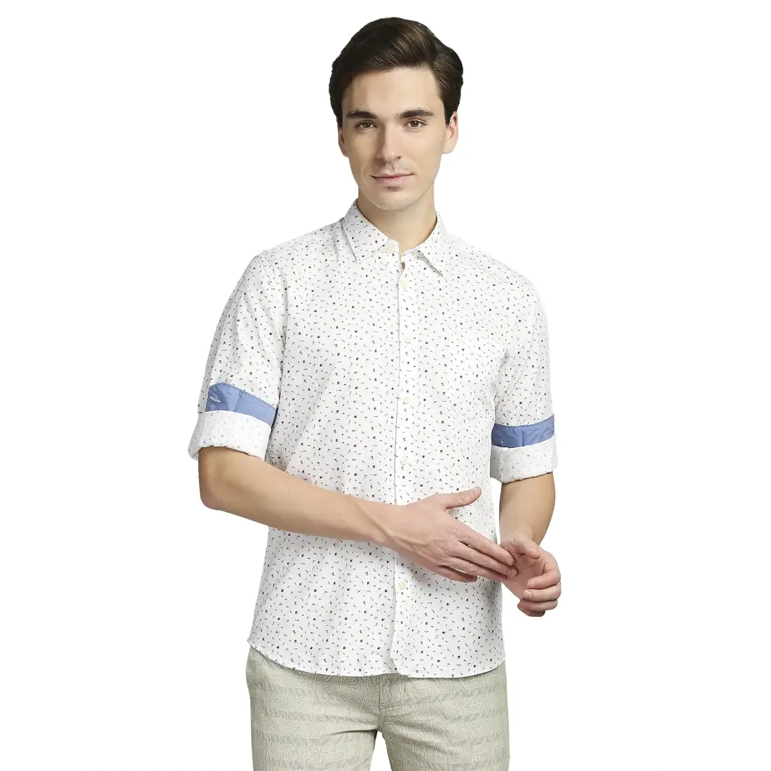 Men White Slim Fit Print Cotton Full Sleeve Shirts