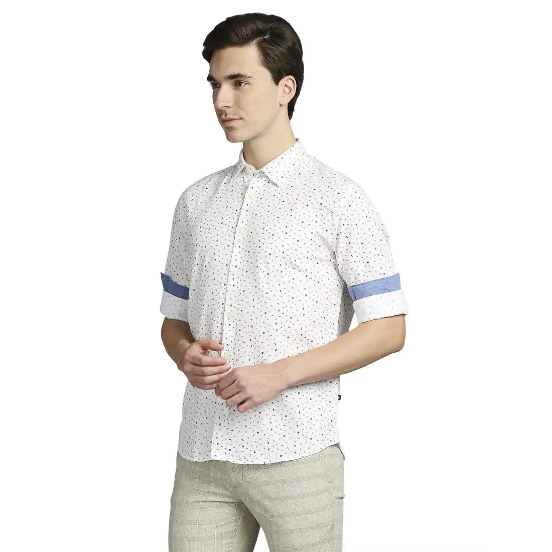 Men White Slim Fit Print Cotton Full Sleeve Shirts - Image 3