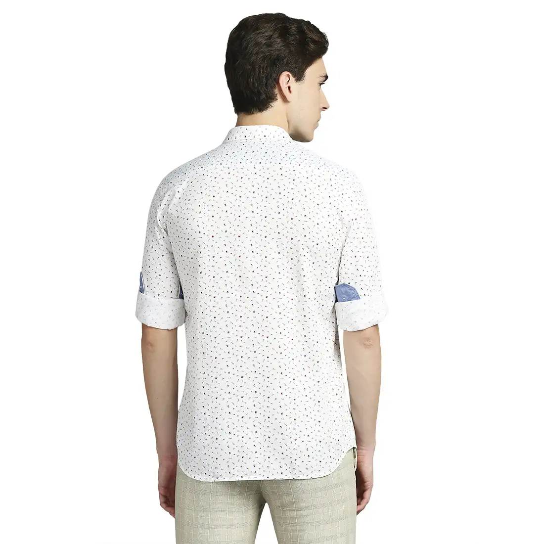 Men White Slim Fit Print Cotton Full Sleeve Shirts - Image 4