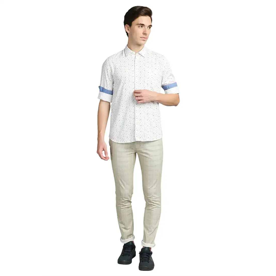 Men White Slim Fit Print Cotton Full Sleeve Shirts - Image 5