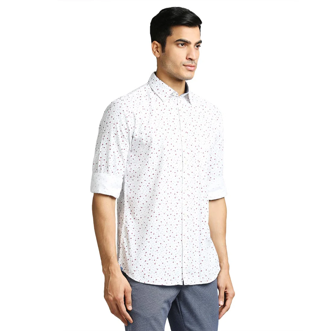 Men White Slim Fit Print Cotton Full Sleeve Shirts - Image 2